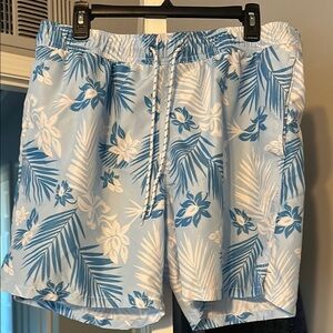 Goodfellow & Co Blue and White Swim Trunks Tropical Print